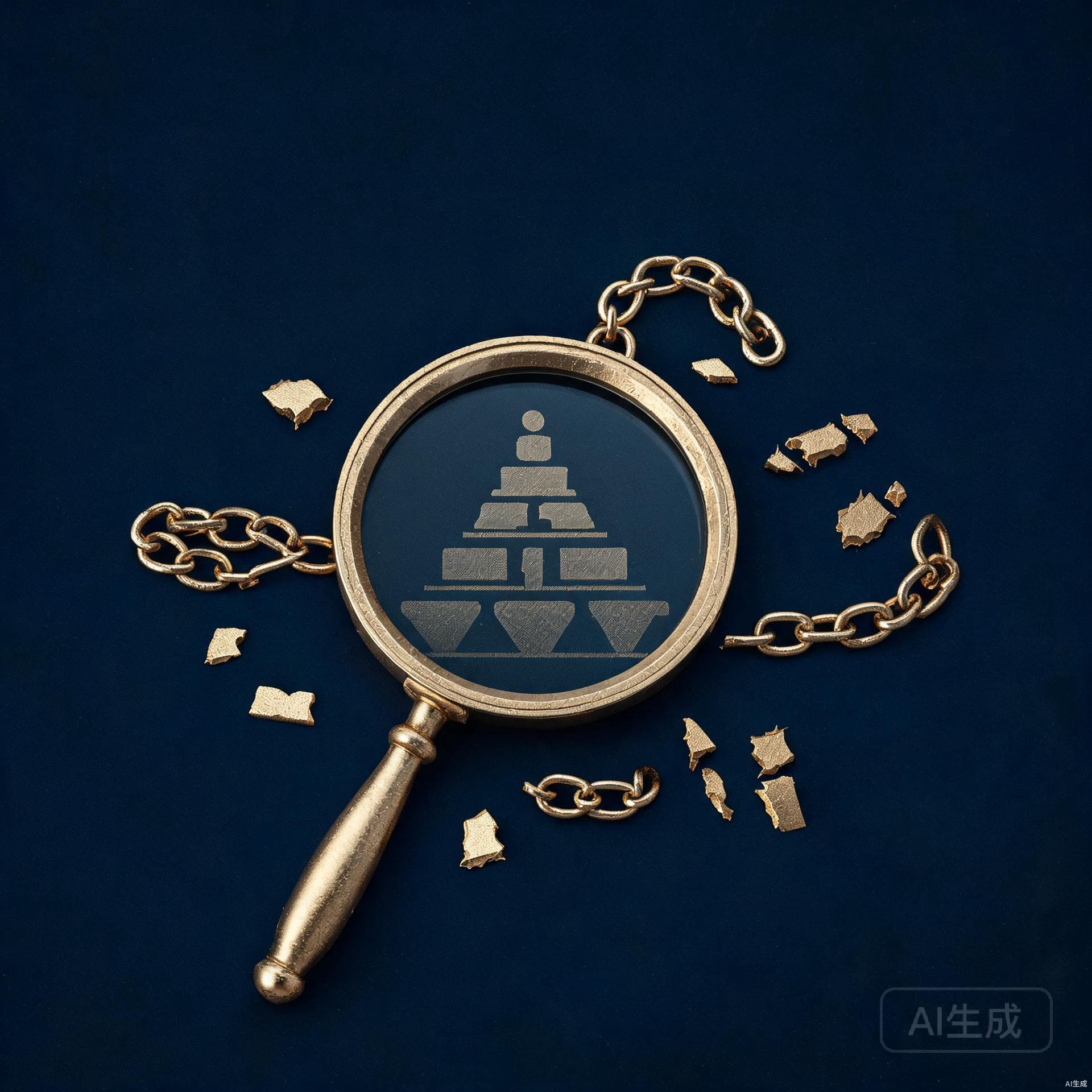 Symbolic illustration of critical theory, dialectical tensions, and social critique in deep indigo and gold