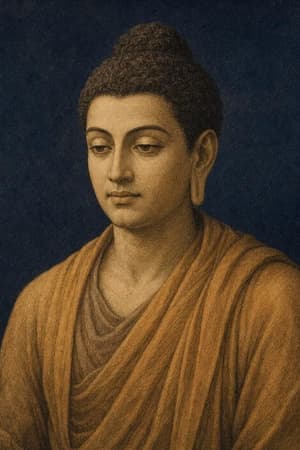 Interpretive archival illustration representing the Buddha in simple robes