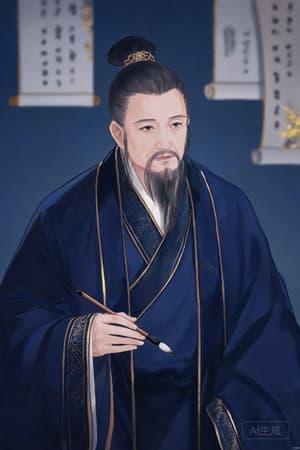 Interpretive archival illustration representing Zhu Xi in dark Confucian robes