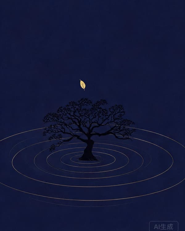 Symbolic archive illustration of a serene monastic figure beside a lotus, a palm-leaf manuscript, and the eight-spoked wheel of the Dharma